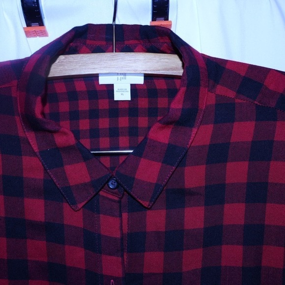 J Jill Buffalo Check Soft Flannel Shirt Long Roll Tab Sleeves  Rounded Hem - Picture 3 of 16